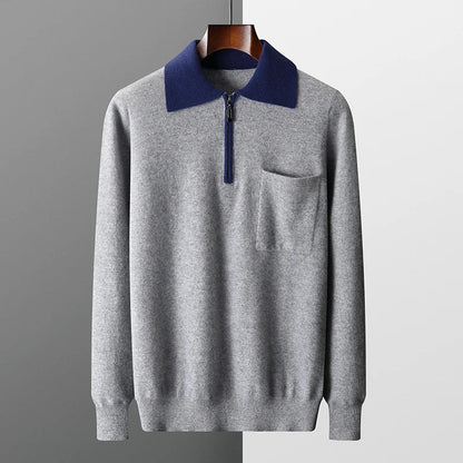 100% CASHMERE POLO ZIP UP