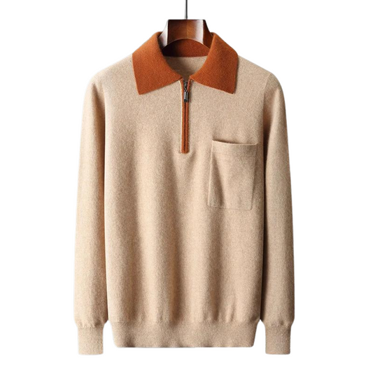 100% CASHMERE POLO ZIP UP